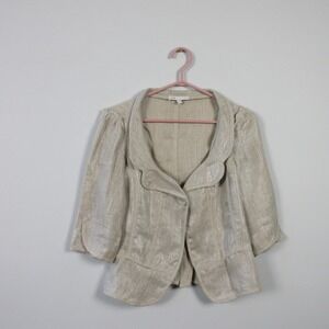 Maje Metallic Blazer Linen Top Jacket Women 2 M Beige Crop Peplum Office y2k 290